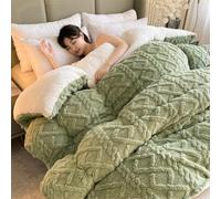 Thickened Lamb Plush Winter Quilt,Jacquards Double-Sided Milk Velvet Soft Bed Blankets,Machine Washable Breathable Warmth Fuzzy Throw Blanket for Cold Weather (Green, 150 * 200cm/59 * 79in(3kg))