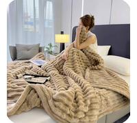 Thickened Rabbit Plush & Milk Velvet Blanket - Soft Cozy Cream Faux Rabbit Fur Throw Blanket for Home, Bed, and Sofa Seasons, Providing Warmth and Comfort. (Brown,150 × 200 cm)