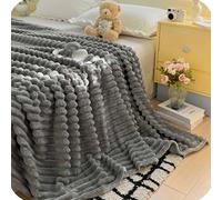 Thickened Rabbit Plush & Milk Velvet Blanket - Soft Cozy Cream Faux Rabbit Fur Throw Blanket for Home, Bed, and Sofa Seasons, Providing Warmth and Comfort. (Dark Gray,100 × 150 cm)