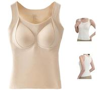 Thickened Warm Tank Top with Shelf Bra,2-in-1 Built-in Bra Seamless Warming Underwear,Sleeveless High Stretch Base Vest (FR/ES, Alpha/Lettres, M, Taille Normale, Taille Normale, Skin)