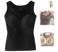 Thickened Warm Tank Top with Shelf Bra,2-in-1 Built-in Bra Seamless Warming Underwear,Sleeveless High Stretch Base Vest (FR/ES, Alpha/Lettres, TG, Taille Normale, Taille Normale, Black)
