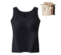 Thickened Warm Tank Top with Shelf Bra, Cashmere Sweater Women, 2 in 1 Warming Vest Built-in Bra Thermal Underwear (Black,TG)