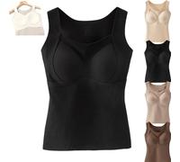 Thickened Warm Tank Top with Shelf Bra, One-Piece Seamless Warm Base Layer, Thermal Tank Top for Women Cold Weather (Black,Grand)