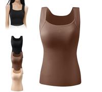 Thickened Warm Tank Top with Shelf Bra,Womens U Neck Built-in Bra Tank Top,High Elasticit Slim-Fitting Sleeveless Vest (Brown,Grand)