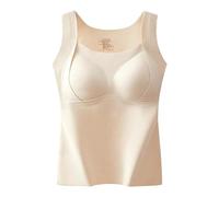 Thickened Warm Tank Top, Women's 2-in-1 Built-in Bra, High Stretch Sleeveless Cami Tank Top Camisoles Base Vest (Ivory,Grand)
