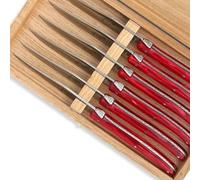 THIERS IFORGE - Coffret de 6 couteaux à steak laguiole manche en acrylique nacré rouge