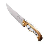THIERS IFORGE - Couteau de chef laguiole oiseau 15 cm avec manche en olivier - Blanc marbré