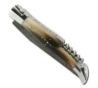 THIERS IFORGE - Couteau laguiole corne blonde avec tire-bouchon et lame damas