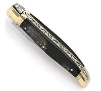 THIERS IFORGE - Couteau laguiole manche en corne noire et mitres en laiton - 11 cm