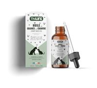 Thilife - Huile de Graines de Chanvre pour Chiens & Chats Adultes - Goût Bœuf - Oméga 3-6-9 - Vitamine E - Pipette - 30 ML - Fabriqué en France