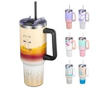 THILY Gobelet en acier inoxydable de 1200 ml avec poignée - Tasse de voyage isotherme sous vide, couvercle anti-éclaboussures et anti-fuite, 2 pailles et brosse - Garde au froid 34h/chaud 12 h -