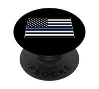 Thin Blue Line Police Officer Department US Flag Black PopSockets PopGrip Adhésif