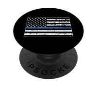 Thin Blue Line Police Officer Department US Flag Black PopSockets PopGrip Adhésif