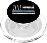 Thin Blue Line Police Officer Department US Flag Black PopSockets PopGrip pour MagSafe