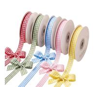 Thin Craft Ribbon Party Decorations - High Density Lock Weave Anti Fray Border, Waterproof Bleed Resistant Colorfast Plaid, Premium Heavy Duty Gingham Trim, Multi Roll Gift Packing Supplies | For Wrea