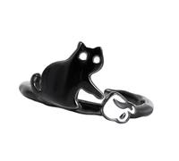 THINCAN Anneaux réglables inspirés de chats minimalistes en cuivre raffiné empilable tendance anneaux accessoires pour une paire d'adorables animaux de compagnie empilables, Comme décrit