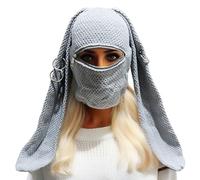THINCAN Beau chapeau à cache-cou pour femmes Épais Chaud Pulls tricotés Couvre-visage Casquettes avec longues oreilles de lapin pour activités de plein air Temps froid, gris, taille unique