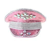 THINCAN Bejeweled Capitaine Chapeau avec paillettes en cristal lourd pour mariée Bachelorette Fête Main Perles Perles Photos de mariage