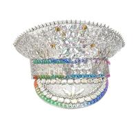 THINCAN Bejeweled Capitaine Chapeau avec paillettes en cristal lourd pour mariée Bachelorette Fête Main Perles Perles Photos de mariage