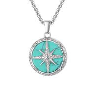 THINCAN Bijoux spirituels pour homme Collier pendentif rond en acier inoxydable Texture Cadeau d'anniversaire pour la Saint-Valentin Papa Ami Star Pendentif Collier