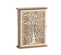 THINCAN Boîte de rangement murale compacte 6 crochets Armoire de sécurité verrouillable Design en bois multifonction pour bureau à domicile et bureau Mur de rangement monté