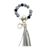 THINCAN Bracelet de perles en bois - Porte-clés - Bracelet élégant - Bijou avec pompons en PU - Accessoires pour un look tendance assorti