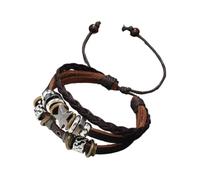 THINCAN Bracelet en cuir multi-couches Bracelet réglable Mode de manque d'os du pic d'étoile Bracelet tissé Bijoux punk pour femmes hommes
