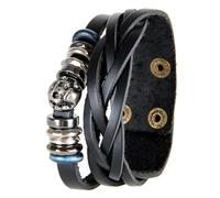 THINCAN Bracelet vintage fait à la main Crâne en cuir Bracelet multicouche Bracelet en cuir Bijoux de poignet pour les amateurs de mode Perles Crâne, taille unique, Comme décrit