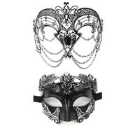 THINCAN Chaîne en métal Masque de mascarade Masque Couple Mascarade Masque pour les yeux Demi-masque pour hommes femmes Halloween Masquerade
