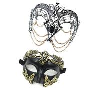 THINCAN Chaîne en métal Masque de mascarade Masque Couple Mascarade Masque pour les yeux Demi-masque pour hommes femmes Halloween Masquerade