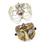 THINCAN Chaîne en métal Masque de mascarade Masque Couple Mascarade Masque pour les yeux Demi-masque pour hommes femmes Halloween Masquerade