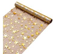 THINCAN Chemin de table avec étoile - En polyester doré - Pour banquet, anniversaire de mariage - Longueur : 5 m - Réutilisable - Décoration de table en feuille d'or
