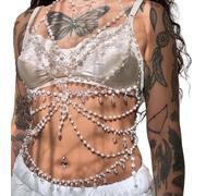 THINCAN Collier d'épaule réglable fait à la main Multiples Imitation Perles Chaînes de Corps Accessoires de fête Bijoux de mariage