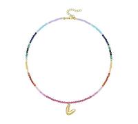 THINCAN Collier multicouche avec pierres précieuses arc-en-ciel et lettre - Plaqué or 14 carats - Chaîne réglable, taille unique, Comme décrit, Comme décrit