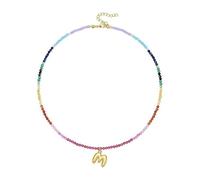 THINCAN Collier multicouche avec pierres précieuses arc-en-ciel et lettre - Plaqué or 14 carats - Chaîne réglable, taille unique, Comme décrit, Comme décrit