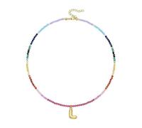 THINCAN Collier multicouche avec pierres précieuses arc-en-ciel et lettre - Plaqué or 14 carats - Chaîne réglable, taille unique, Comme décrit, Comme décrit