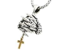 THINCAN Collier/pendentif crucifix en forme de crâne avec mains de prière - Bijou pour festivals de musique et fêtes - Accessoire de festival, taille unique, Comme décrit, Comme décrit