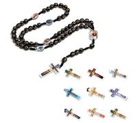 THINCAN Collier unique de perles en plastique avec pendentif croix catholique chapelet collier fait main crucifix collier bijoux