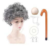 THINCAN Costume de vieille femme pour fille 100 jours - Costume d'école - Costume d'Halloween - Dress Up - Perruque à lunettes