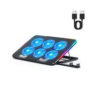 THINCAN Coussin rafraîchissant pour ordinateur portable de jeu, 6 ventilateurs LED silencieux, flux d'air puissants, support réglable pour ordinateur portable, 2 ports USB