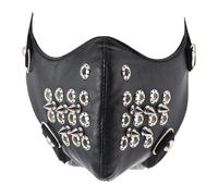 THINCAN Couverture faciale pratique en métal punk en cuir synthétique noir avec noyau en métal accessoire de costume design réglable fête d'Halloween style punk mouvement du visage réglable