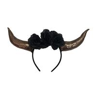 THINCAN Décoration florale d'Halloween - Forme de corne de bœuf - Paillettes - Bandeau - Film démon - Cheveux méchants - Gothique - Cosplay - Fête - Costume de tête