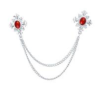 THINCAN Élégant glands pierres croisées épingle de col pour chemises amateurs de mode costume col de chemise broche tendance bijoux déclaration décoration décoration, Rouge sur argent, taille unique