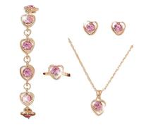 THINCAN Ensemble chaîne et boucles d'oreilles délicates en forme de cœur Bracelet mode multi facettes Boucles d'oreilles en cristal pour le quotidien Élégance Bijoux à la mode pour les femmes, taille