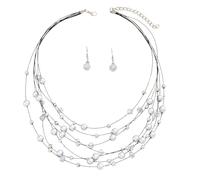 THINCAN Ensemble d'accessoires tendance pour femme - Collier et boucles d'oreilles multicouches avec perles et cristaux, taille unique, comme décrit, comme décrit