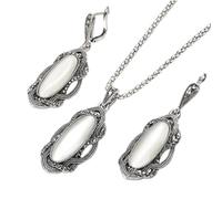 THINCAN Ensemble de boucles d'oreilles en pierre d'opale vintage tibétain - Accessoire pour femme avec cristaux élégants