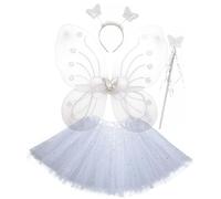 THINCAN Ensemble de costume de princesse fée comprenant un bandeau papillon, des ailes de fée, une jupe tutu, une baguette de papillon, pour filles de 2 à 12 ans