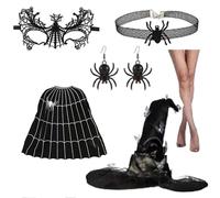THINCAN Ensemble de costume de sorcière comprenant une cape de sorcière, un chapeau de sorcière, un collier, des boucles d'oreilles, une chaussette pour enfant, Halloween, cosplay, fête