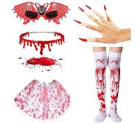 THINCAN Ensemble de costumes de bataille pour cosplay, Halloween, fête, vampire - Accessoires de costume de vampire - Pièges, collerette de sang, lunettes