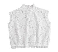 THINCAN Femmes Creux En Dentelle Florale Faux Col Roulé Col Roulé Demi Chemise Chemisier Élégant Décoratif Pull Sans Manches Sous-vêtements Demi-chemise Blouse Sous-vêtements, Blanc., taille unique